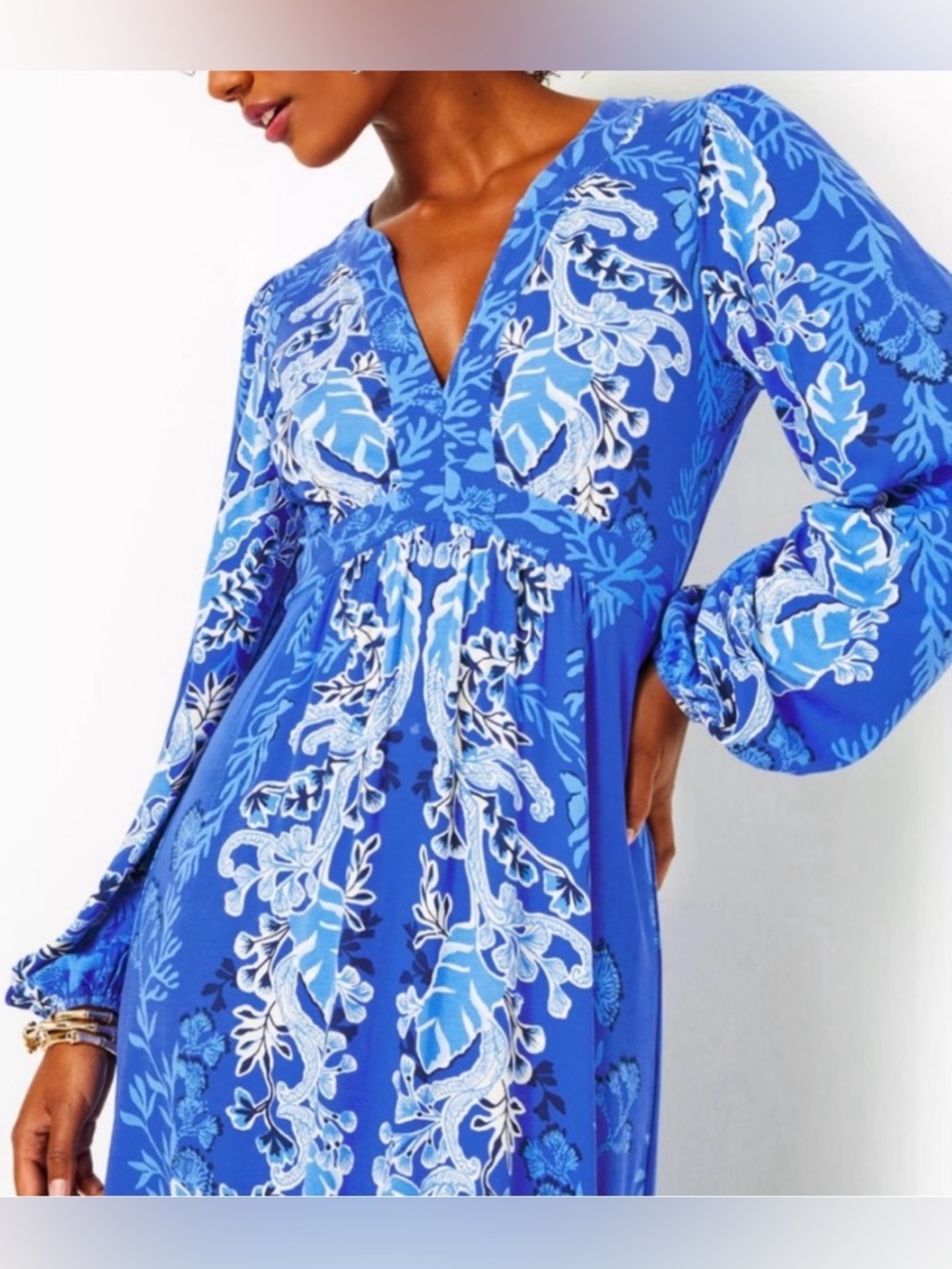 WEXLEE LONG SLEEVE MAXI DRESS, ALBA BLUE BAJA COVE ENGINEERED KNIT SZ 16 - Picture 3 of 8